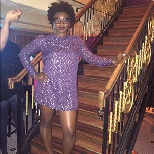 Purple/metallic shift dress